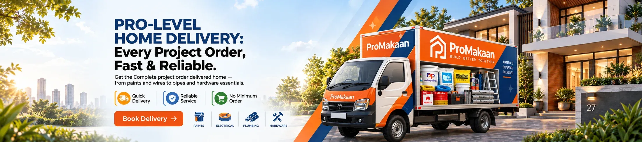 Home delivery across Delhi NCR for the complete project order